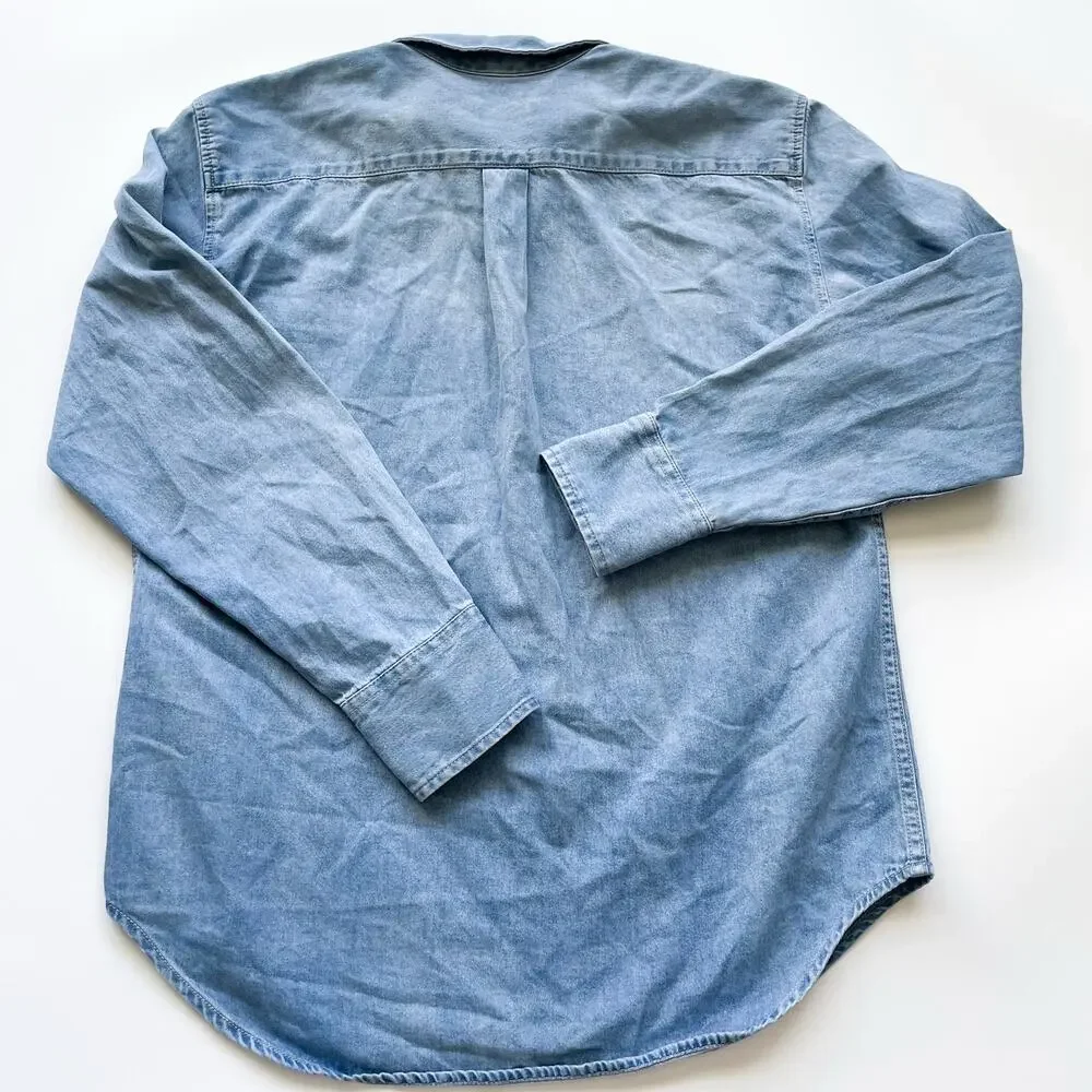 Women's J Crew Medium Wash Denim Button Down Size 0 Garcon Classic Fit Oversized
